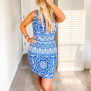 Just Taylor Size 4 Blue and White Professional Dress